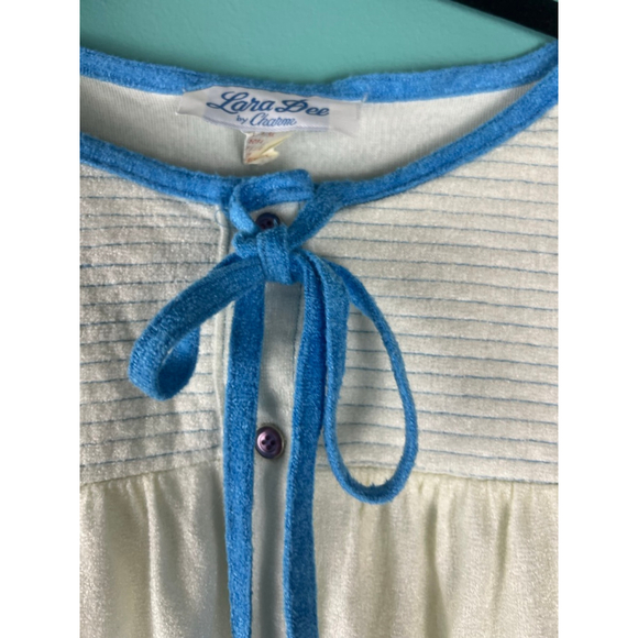 Vintage Lara Dee by Charon L Blue Trim Button Front Housecoat 60s 70s Lounge Rob - Picture 5 of 10
